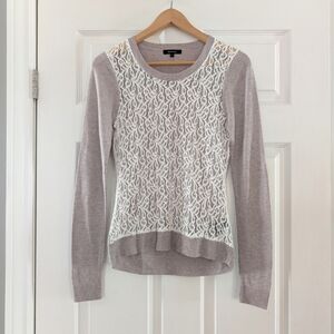 RW&CO lace crew neck sweater taupe size small